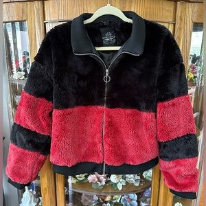 Louise Paris Red and Black Faux Fur Jacket Size Small